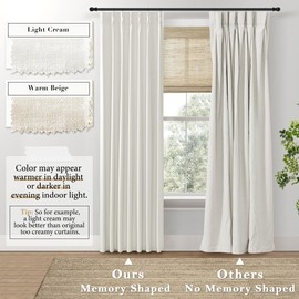 SHINELAND Neutral Curtains for Living Room,Pinch Pleated Curtains Blackout Black Out Linen Curtains 105 Inch Curtains Long,Cream