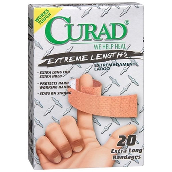 1 Box of Curad Extreme Lengths,Extra Long Bandaids - Latex Free= 20 Bandages