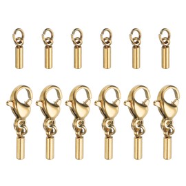 HARFINGTON 6pcs Cord End Cap 1.2mm ID Lobster Claw Clasp End Caps Stainless Steel for DIY Bracelets Necklaces, Gold Tone