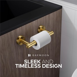 Day Moon™ Gold Toilet Paper Holder - Brushed Gold Toilet Paper Holder Wall Mount - Modern Toilet Paper Roll Holder - Gold Bathroom Toilet Paper Holder - Pivoting Toilet Paper Holder Gold