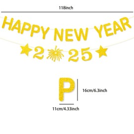 Happy New Year Banner Happy New Year Decorations 2025 Happy New Year Bunting Glitter Gold Banner Garland for New Years Eve Decorations