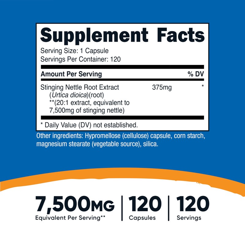 Nutricost Stinging Nettle Root Extract 7500mg Equivalent, 120 Capsules -