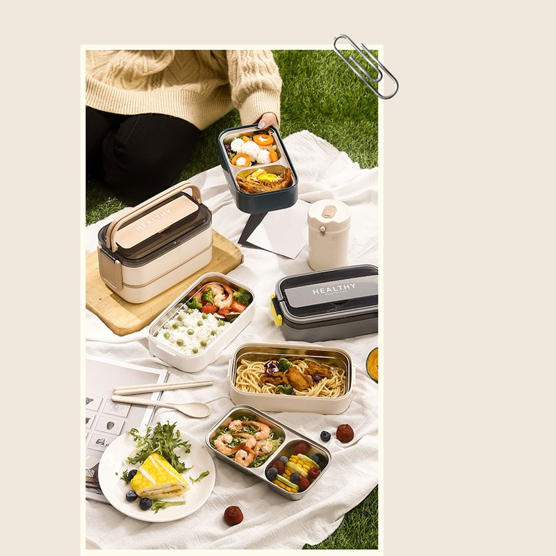 Double Layer Bento Box 316 Stainless Steel Compartment Portable Lunch