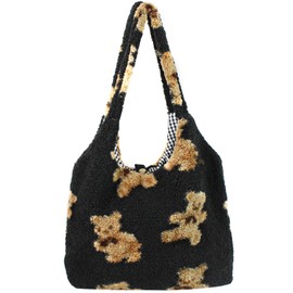 Women Ladies Cute Bear Plush Shoulder Bag Large Tote Handbag Purse Faux Fur Shopping Dating Bag