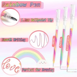 6 Pack Glitter Gel Pens Mixing of 3 Colors Magic Rainbow Pastel Gel Pens Glitter Colored Ballpoint Pen Set for Kids Adults Coloring Books, Doodling Drawing Scrapbooking, Class Notes Journaling
