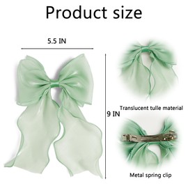 Bow Hair Clips for Women, Large Shiny Mint Green Bow Hair, French Long Tail Bows Hair Clip, Coquette Bows Hair Accessories for Girls