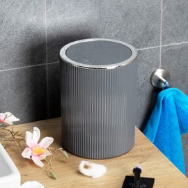 bremermann Gavello Cosmetic Bin with Swing Lid // Bathroom Bin with Grooved Decoration Plastic 5.5 Litres Grey