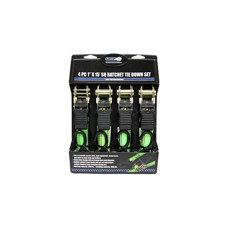 Grip 4 Piece 1-Inch x 15-Foot Ratchet Tie Down Set
