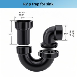 RV P Trap 1.5 Inch | Leak & Odor Proof Drain Kit for Bathroom/Kitchen Sink with White Threaded Adapter Ring |1-1/2" Black
