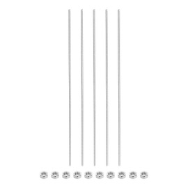 sourcing map 5Pack M3 x 150mm Fully Threaded Rod with 10 Pack Hex Nuts, 1.25mm Thread Pitch 304 Stainless Steel Right Hand Threaded Rods Bar Studs