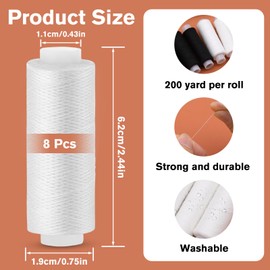 Easusy Sewing Thread, 8 Pcs 200 Yards White Sewing Thread, All Purpose Thread for Sewing Machine, Hand Stitching, Embroidery