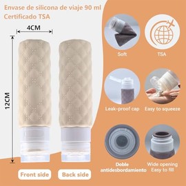 LHMNLU Contenedores dispensadores de artículos de tocador de Silicona, Botellas de Viaje para aerolíneas, contenedores Recargables a Prueba de Fugas aprobados por la TSA, sin Bpa (Traje gris)