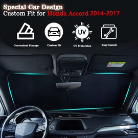 YOFAMO Car Front Windshield Sun Shade Foldable Sunshade Protector Custom Fit for Honda Accord 2014 2015 2016 2017 Interior Accessories Sun Visor Protector Blocks UV Ray Keep Your Car Cooler(Silver)