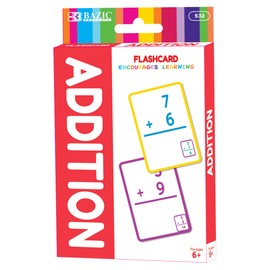 BAZIC Products Addition Flash Cards, Numbers Math Flashcards Game at School Home, Problem Solving (36/Pack), 24-Packs