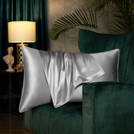 Juwenin Home Both Sides Luxury Mulberry Silk Pillowcase 19 Momme Soft Breathable Hidden Zipper 1pc/pack 100% Pure Natural Silk (Silver, Standard 50x75cm)