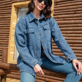 VOHOTO Women's Oversized Denim Shacket-Lightweight Spring Jacket with Soft Flannel Lining-Casual Everyday Wear