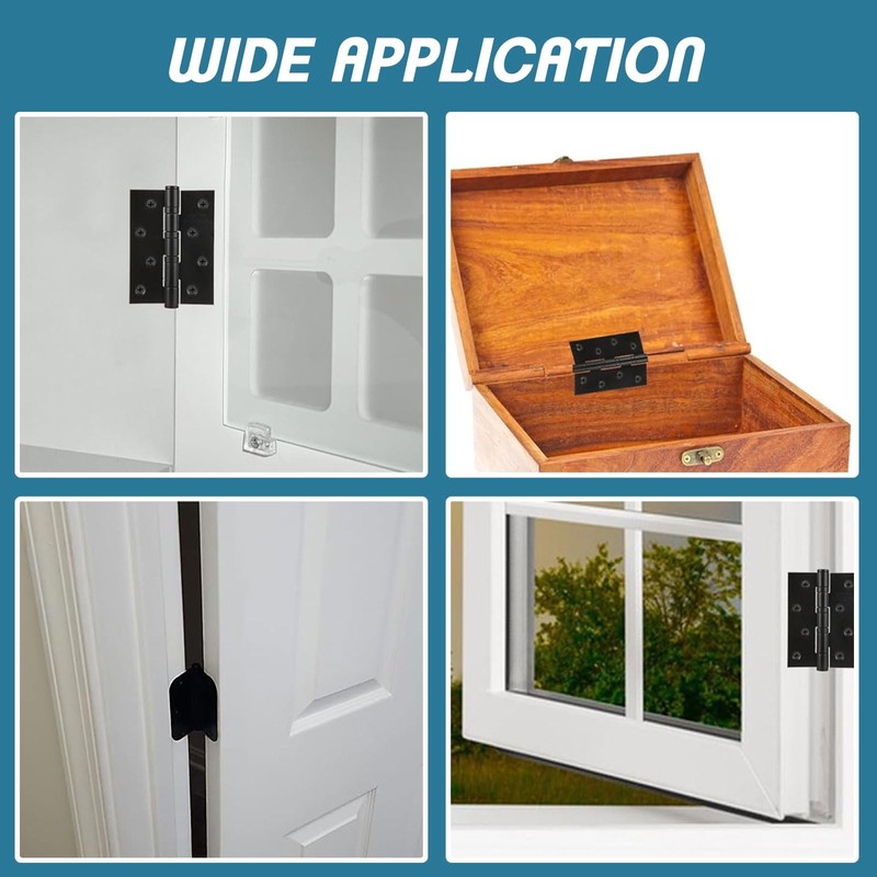 12 PCS Black Door Hinges, 3 Inch (75.5mm) Black Butt