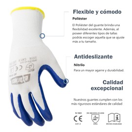 EXBRIECO Professional Work Gloves 3, 6, 12, 60, 120 or 240 Pairs Protective Gloves, Polyester and Nitrile, Touch Precision, Breathable, Elastic, Heavy Duty, Construction, Mechanical, EPI.