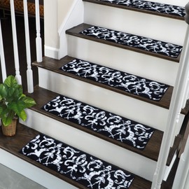 SUSSEXHOME Carpet Stair Treads for Wooden Steps - Indoor Staircase Step Treads with Thick Carpet & Pattern Design - Self Adhesive Safety Treads to Prevent Slipping - Pet & Kid-Friendly - 13-Pack
