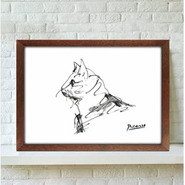 Picasso Cat Drawing Framed Poster aoipro (Wood Grain Frame)