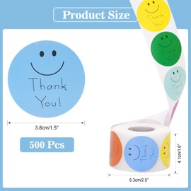 Anwyll Thank You Stickers,Thank You Stickers for Packaging,500Pcs 1.5Inch Thank You Stickers for Small Business,8 Design Smiley Face Thank You Label Sticker for Envelope Gift Wrap Birthday Party Favor