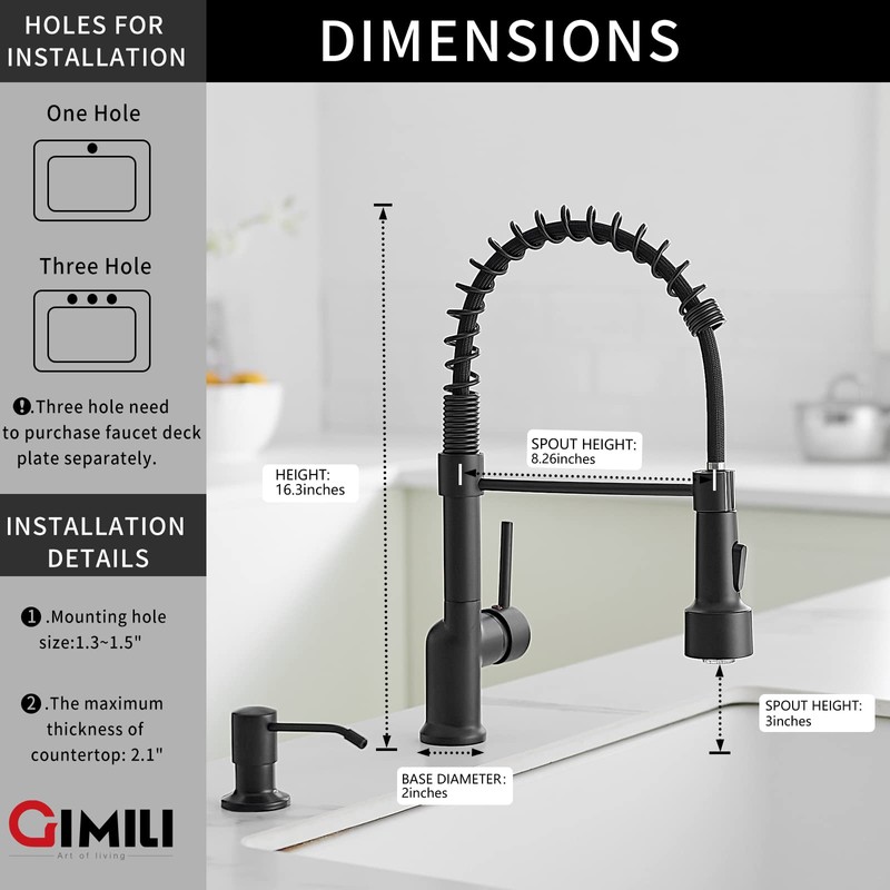GIMILI Matte Black Kitchen Faucet with Pull Down Sprayer with