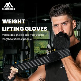 flintronic Weight lifting Gloves, Gym Gloves with Wrist Support, Anti Slip Padded Palm Protection, Gym Workout Gloves for Weightlifting, Training, Fitness, Hanging, Cycling, Pull-ups, L