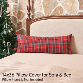 CARRIE HOME 14x36 Long Lumbar Red Christmas Pillow Cover 1 Pack, 14 x 36 Red Scottish Tartan Plaid Chritmas Decorative Pillows for Living Room Couch and Bed (No Pillow Insert)