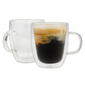 Mr. Coffee Retro Machiato Large 16 Ounce Insulated Double Wall Glass Coffee & Tea Cups, Set of 2