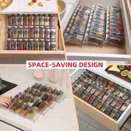 Goabroa Clear Acrylic Spice Drawer Organizer,8 Pcs 4 Tier Expandable From 13" to 26" Seasoning Organizer for Cabinet, Kitchen Seasoning Storage Insert (Jars not included)