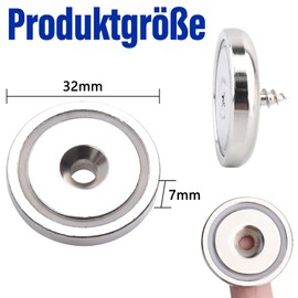 32 mm Neodymium Magnets Extra Strong 40 kg, Magnets with Hole Pack of 10 Magnetic Screws Large Round Magnets Thread Flat Strong Magnets for Screwing for Magnetic Board Kitchen Tools Keys Pot Magnet