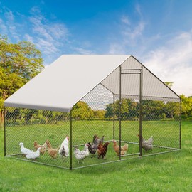 Large Metal Chicken Coop, 6.5 Ft Large Chicken Runs for Yard with Cover, Spire Roof Metal Chicken Coop with Lock for Outdoor, Backyard, Farm, Duck, Rabbit
