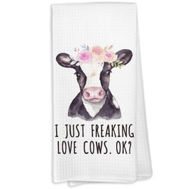 KTYHD I Just Freaking Love Cows Ok Kitchen Towels,Flower Cow Bathroom Hand Towels, Famhouse Cow Kitchen Bathroom Decor,Cow Decorative Kitchen Hand Bathroom Towels, Cow Gifts for Women Dish Towels