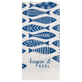 Karma Waterfont Tea Towel - 100% Cotton Hand Towels for The Kitchen - Coastal Home Decor - Fish