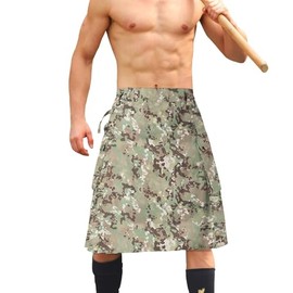 GSGGIG Men's Camo Scottish Outdoor Utility Kilt - 23" Length Pleated Tactical Irish Hybrid Kilt with Pockets 0912 DQ Camo 42