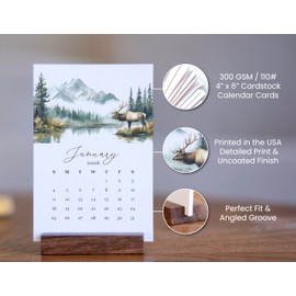 2026 Forests Monthly Office Desk Calendar - Mountain Nature Scenes - Wood Stand - Annual 12 Month Calendar - 4” x 6” Cards – Minimalist Home Décor (Forests)