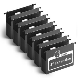 Ansook Plastic Hanging File Folders Letter Size,Heavy Duty 3" Expandable Hang Folder,6 Pack Extra Capacity File Cabniet Folders,Hanging File Organizer for Office School,File Folders Hanging with Tabs