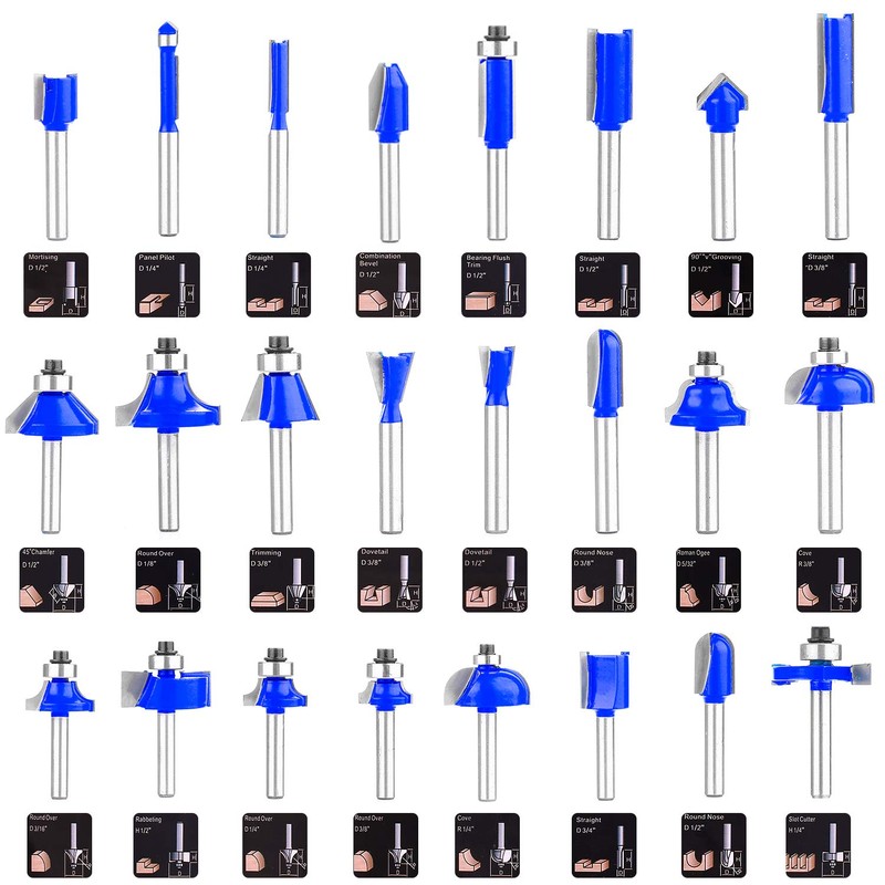 KOWOOD Router Bits Sets of 24A Pieces 1/4 Inch Shank