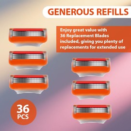 36 Replacement Blades Compatible with GL-Fusion 5 Style Razors (orange), Wet Razors Men's Blades Value Packs