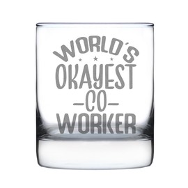 World's Okayest Co Worker 10oz Rocks Glass, Hand Engraved Etched Gift, Funny Office Unique Employee Appreciation, Present
