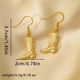 CANYEN Western Earrings for Women, Dainty Cowboy Boot Eardrop, 18k Gold Plated Cowgirl Boots Dangle Earrings, Cute Texas Vaquero Dangling Drop Earrings, Trendy Fish Hook Western Style Dangler, Stylish