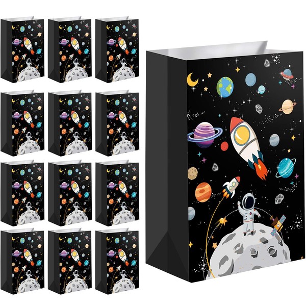 30 Packs Outer Space Gift Bags Kids Treat Bags Planet Galaxy Party Favor Goodie Bags Paper Treat Bags for Kids Birthday Space Theme Party Supplies