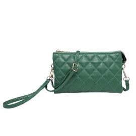 JEN & CO. Riley Quilted Crossbody Bag - Vegan Leather Purse with Detachable Wristlet and Adjustable Shoulder Strap, Green