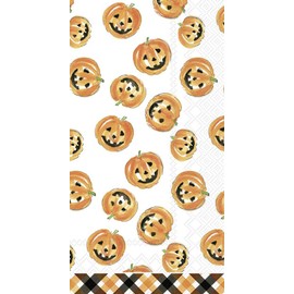 IHR Ideal Home Range Dinner Napkins Disposable 3-Ply Paper Hand Towels, 8.5" x 4.5", Pumpkin Faces, 16-Count