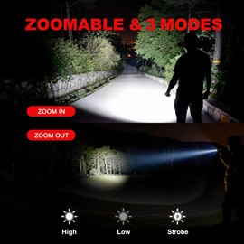 Military Grade Tactical 3 Mode High Lumens Waterproof Zoomable LED Flashlight,4-Pack