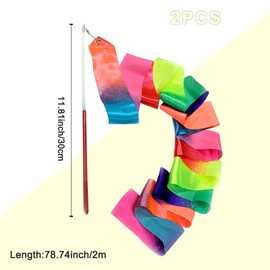 AYNKH 2Pcs Colorful Gymnastic Ribbons, 78.7 inch Rhythmic Dancing Long Streamers with Red Dancer Wand for Kids Artistic Training Performance Party