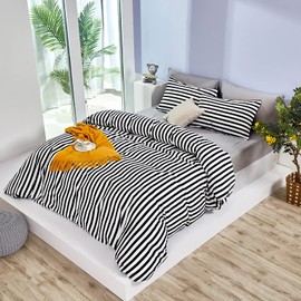 KAREVER Black White Striped Duvet Cover Set Queen Cotton Bedding Vertical Ticking Stripes Pattern Printed 3 Pieces Comforter Cover Set