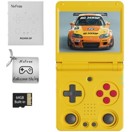 RG34XX SP, Retro Handheld Gaming Console with 64G TF Card, Flip Design, 3.4'' IPS Screen, Portable Classic Style (Yellow 64G)