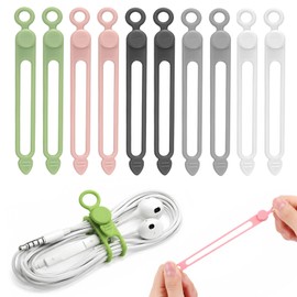 10 Pcs Silicone Cable Ties, Reusable Cord Organizer.