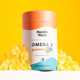 Health Hack Omega 3 en Gomitas | 180 Gummies para 3 meses | 1000mg por porción | Suplemento Alimenticio de Fish Oil 500mg DHA 200mg EPA | Sin Azúcar, Sin GMO, Sin Colorantes Artificiales